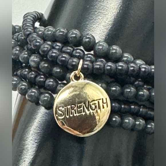 Set of 6 Stretch Black and Grey Beaded Bracelets with Tree Of Life Charm - Picture 2 of 13